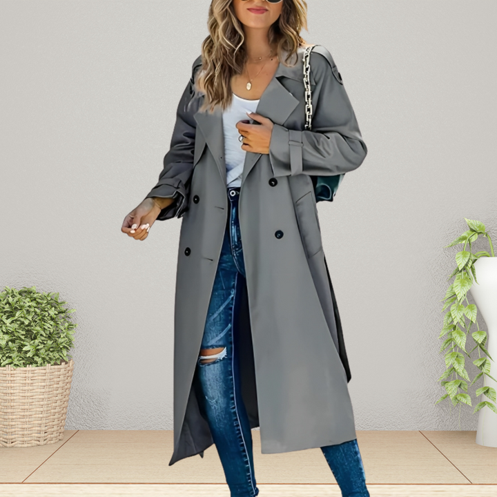 Elegante klassische Damen Trenchcoat für Herbst in Grau