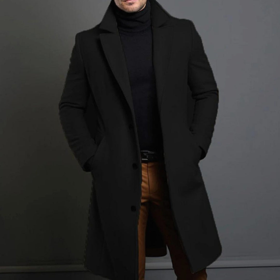 Elegante lange Herren Jacke aus Wollmischung in Schwarz