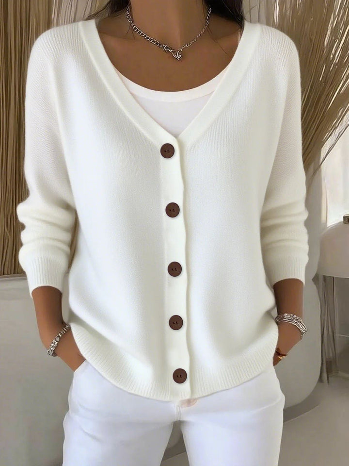 Elegante Pullover de Mujer con Botones en Blanco