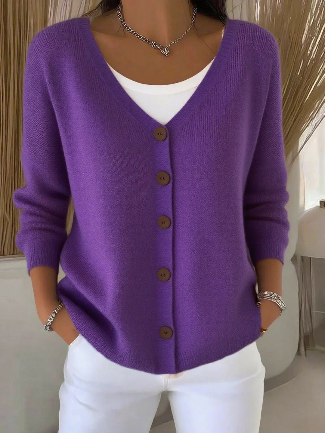Elegante Pullover de Mujer con Botones en Morado