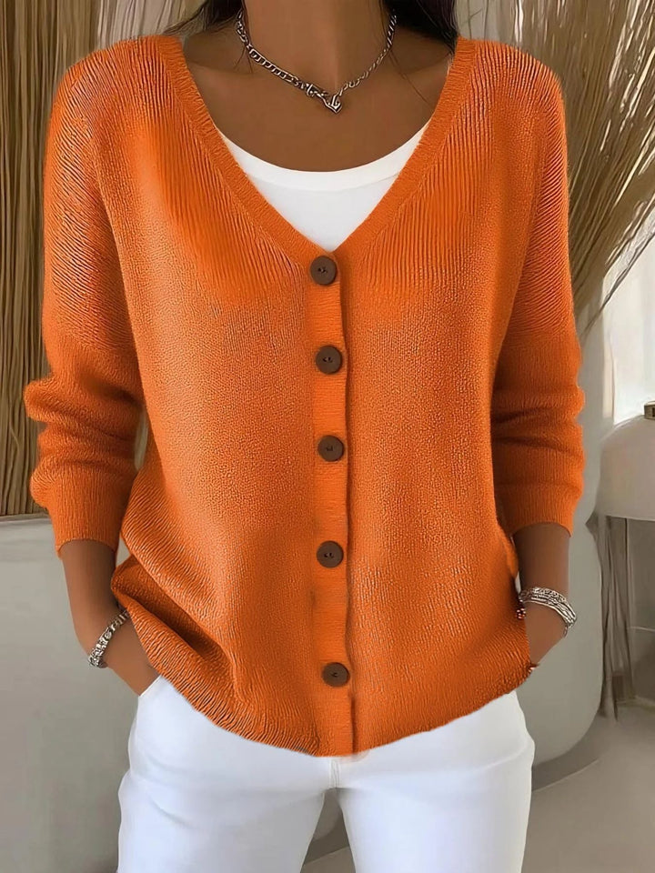 Elegante Pullover de Mujer con Botones en Naranja