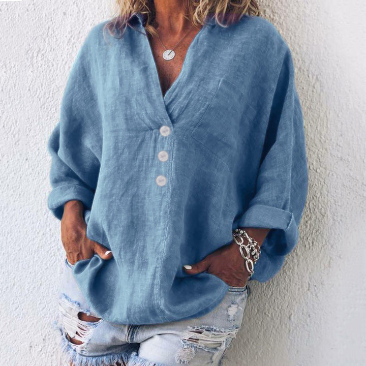 Elegante Pullover de Mujer Lino Algodón en Azul
