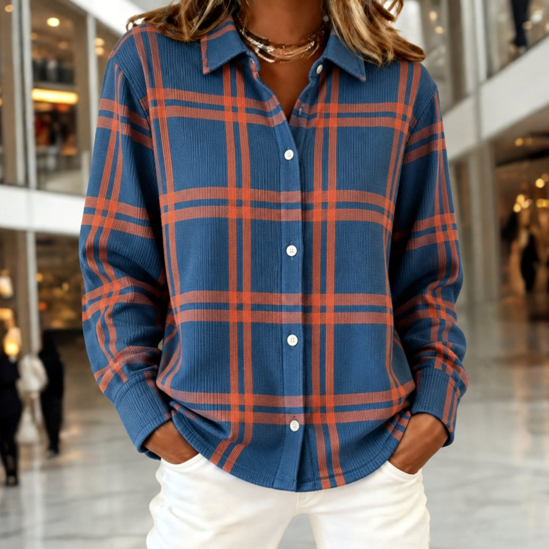Elegante Seidenbluse Damen Langarm Karomuster in Mehrfarbig