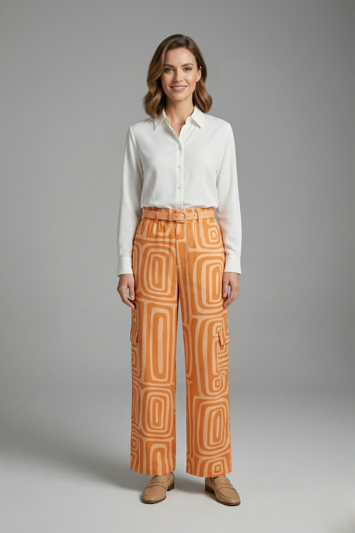 Elegante Seidenbluse Damen mit Hose Set in Orange