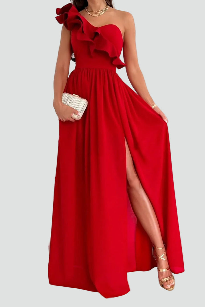 Elegante Vestido de Cóctel Maxi para Boda en Rojo