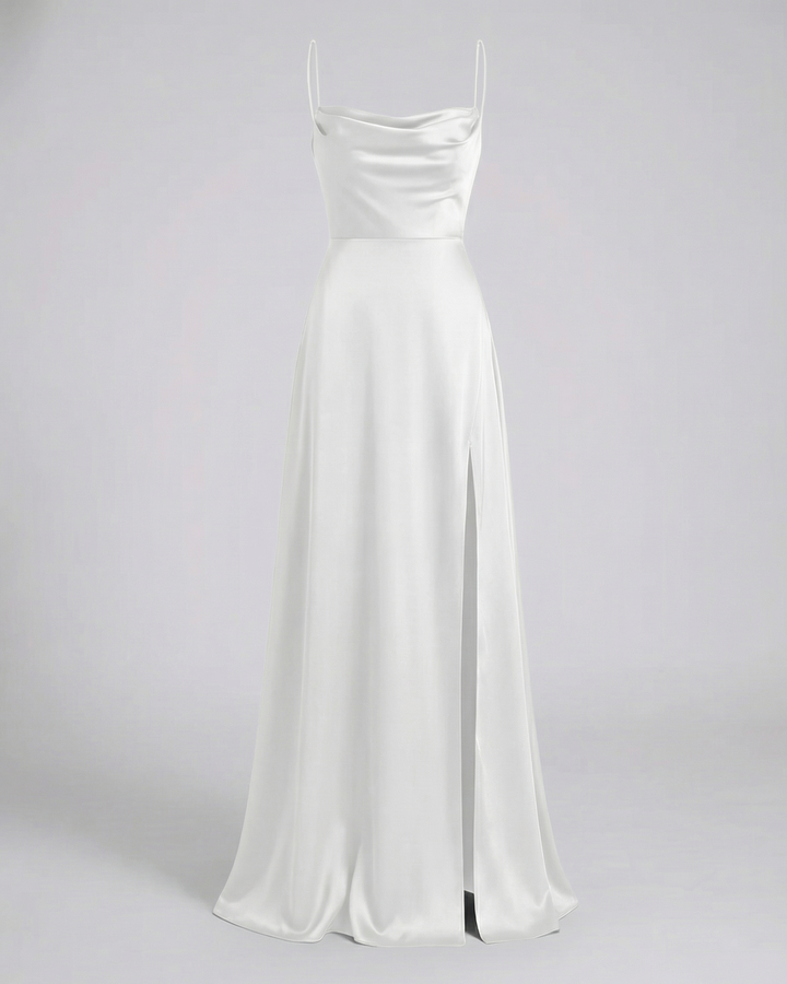 Elegante Vestido de Invitada Maxi de Seda en Blanco