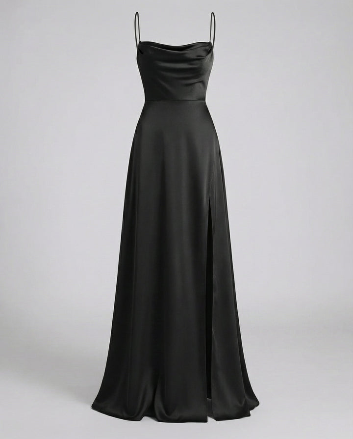 Elegante Vestido de Invitada Maxi de Seda en Negro