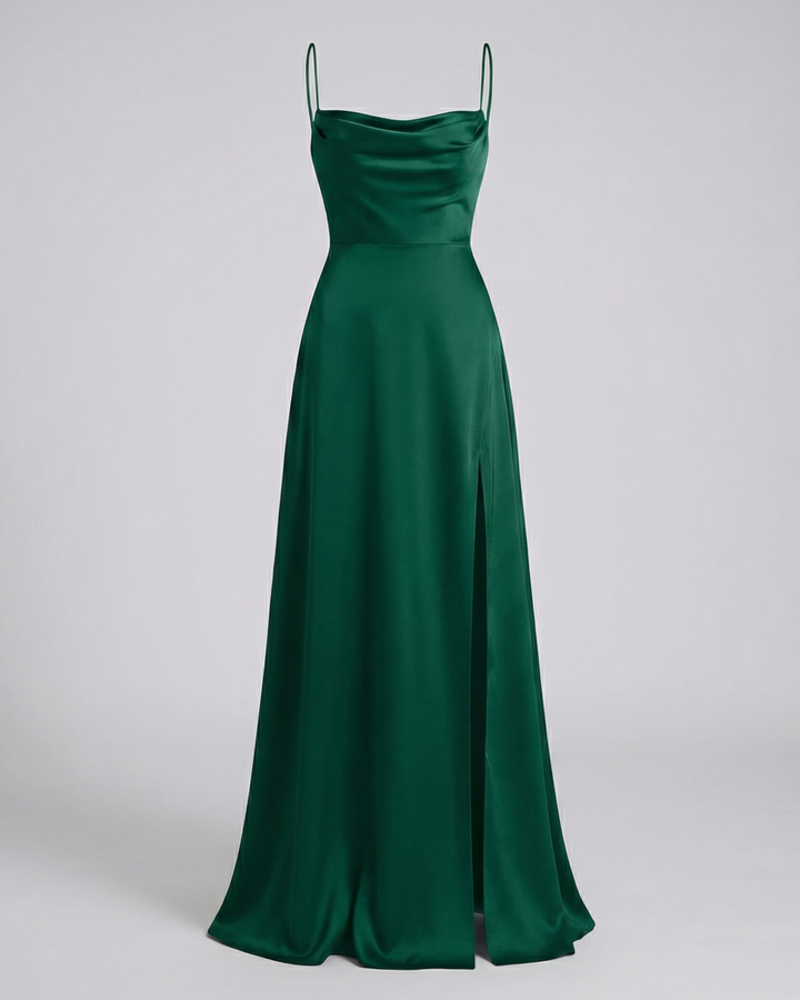 Elegante Vestido de Invitada Maxi de Seda en Verde