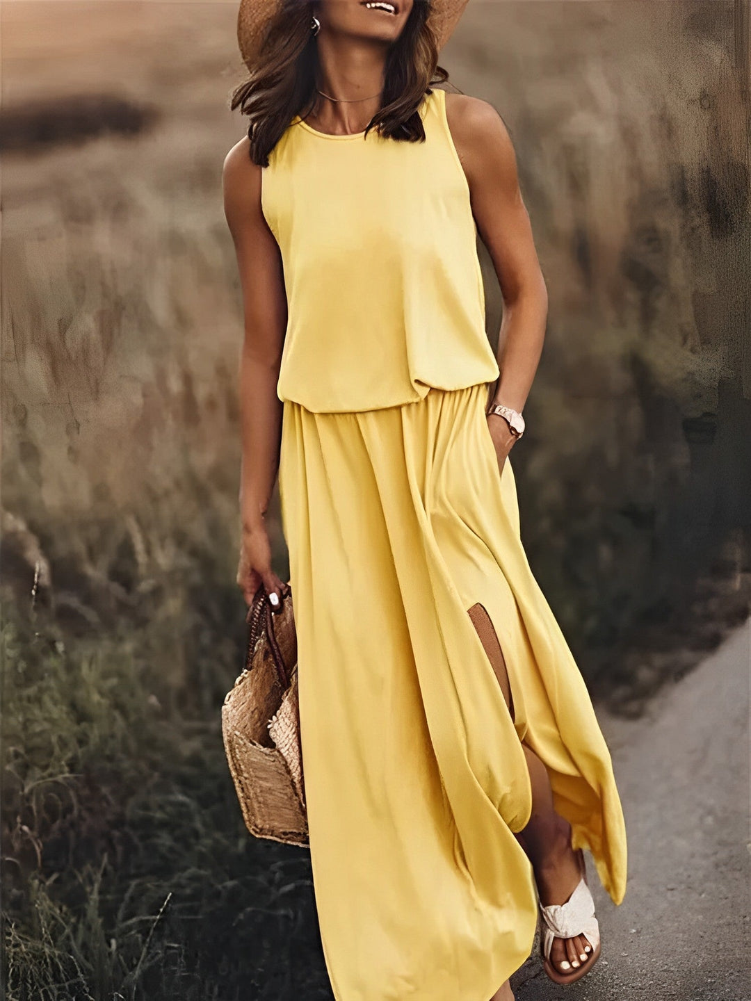 Elegante Vestido de Verano Largo en Amarillo 2
