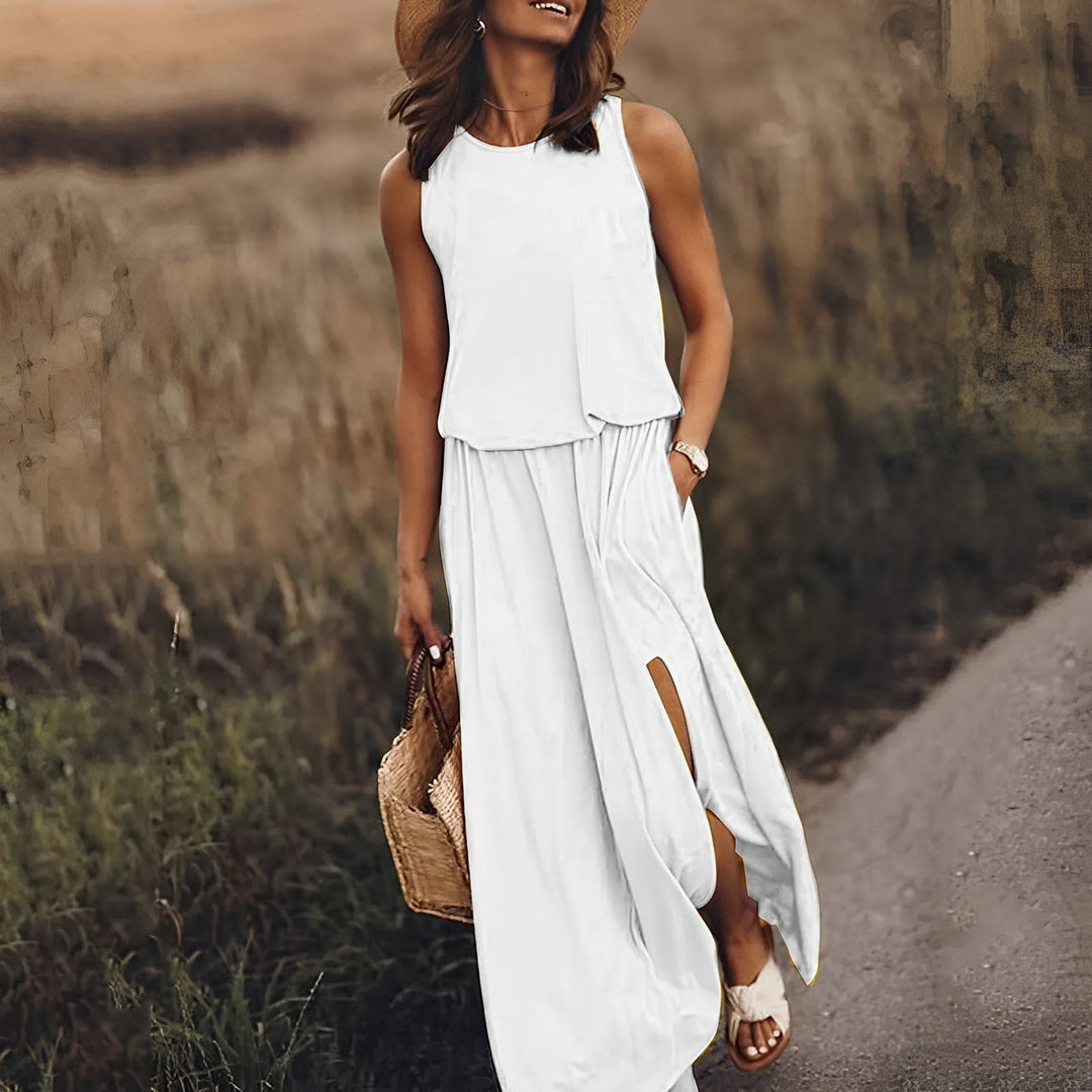Elegante Vestido de Verano Largo en Blanco