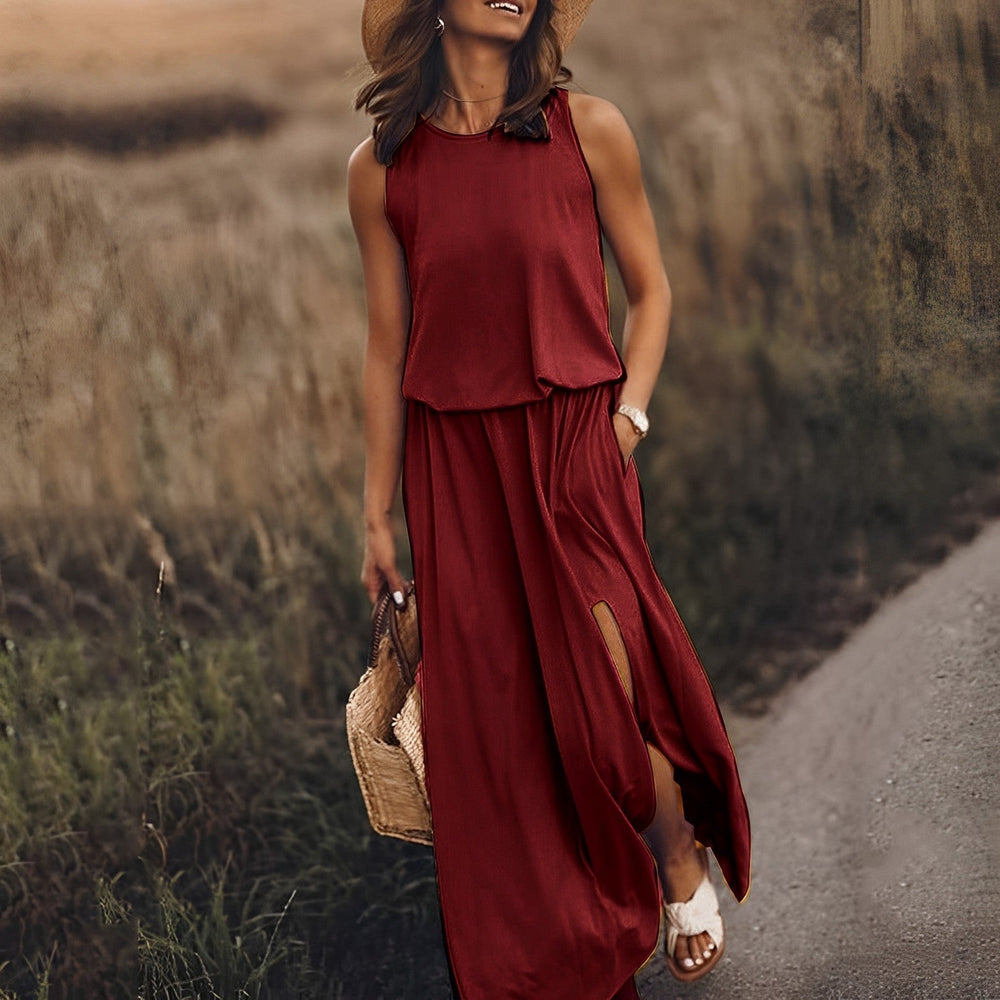 Elegante Vestido de Verano Largo en Burgunderrot