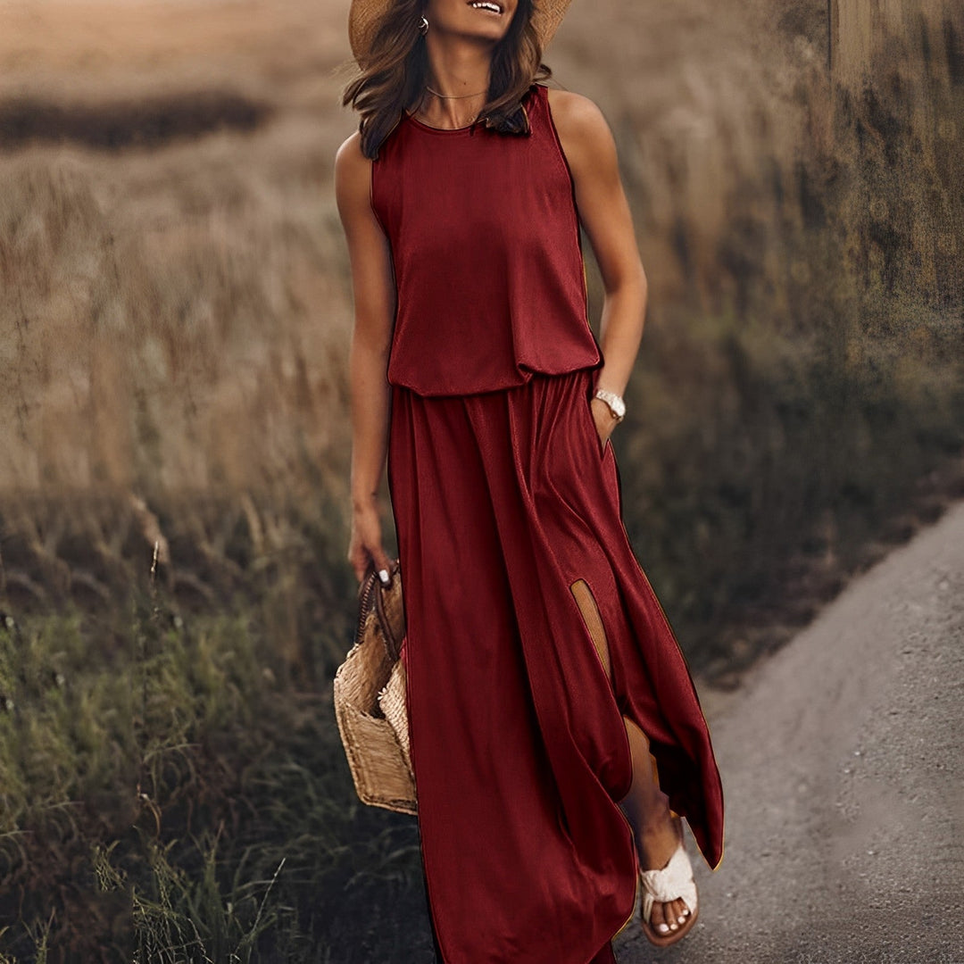 Elegante Vestido de Verano Largo en Burgunderrot