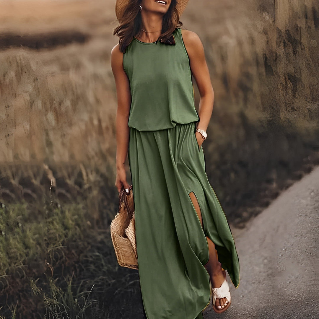 Elegante Vestido de Verano Largo en Verde oscuro