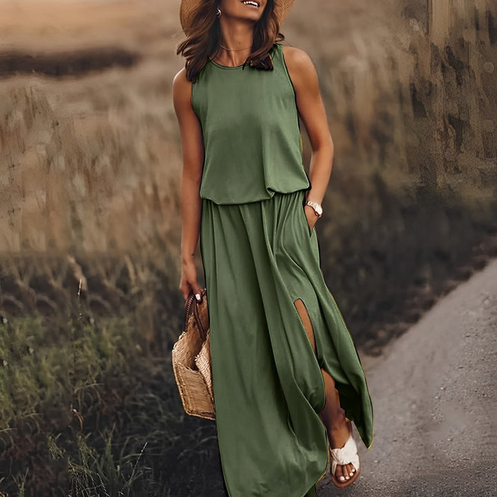 Elegante Vestido de Verano Largo en Verde oscuro