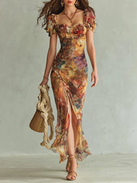 Lucia | Damen Maxikleid mit böhmischem Blumenprint