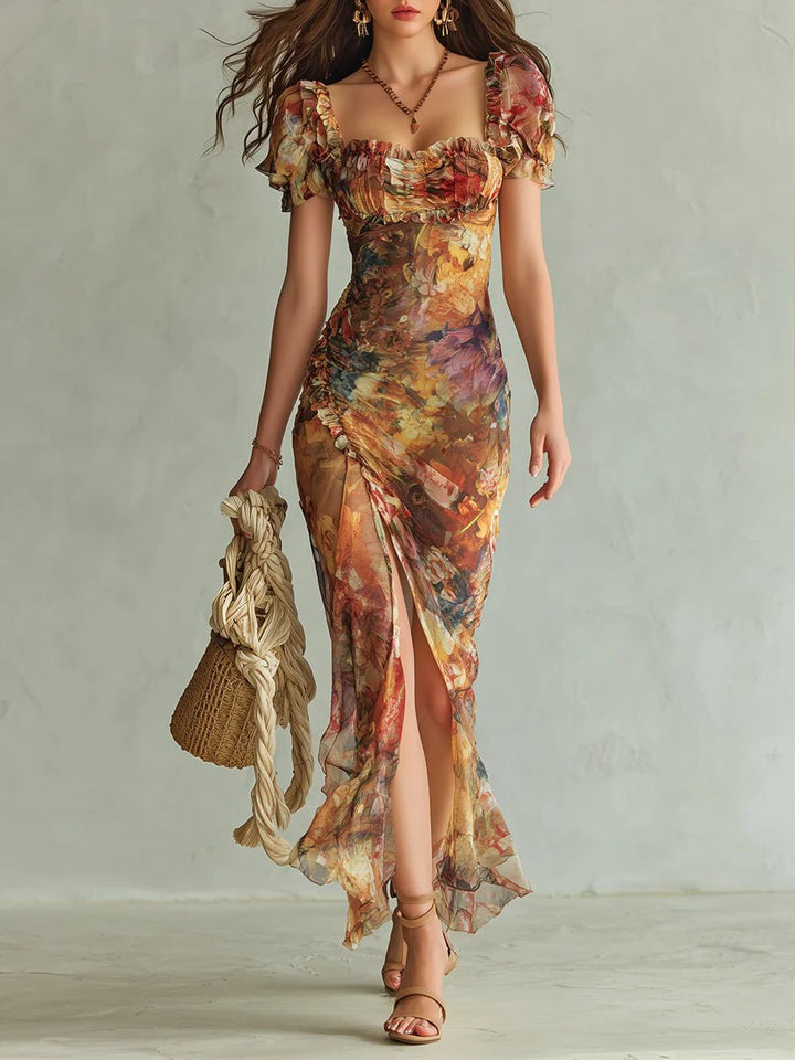 Elegante Vestido Maxi de Flores Bohemio en Naranja