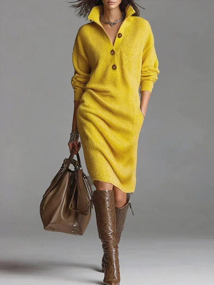 Elegante vestido otoño manga larga de punto en Amarillo