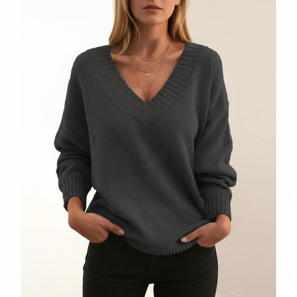 Eleganter Damen Kaschmir Strickpullover für Herbst in Dunkelgrau