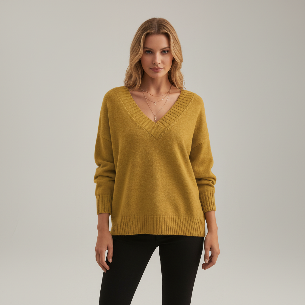 Eleganter Damen Kaschmir Strickpullover für Herbst in Gelb
