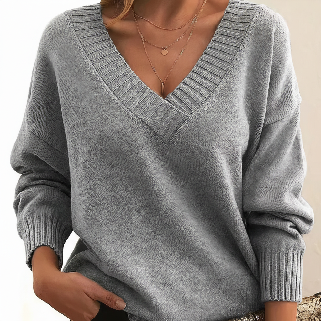 Eleganter Damen Kaschmir Strickpullover für Herbst in Grau
