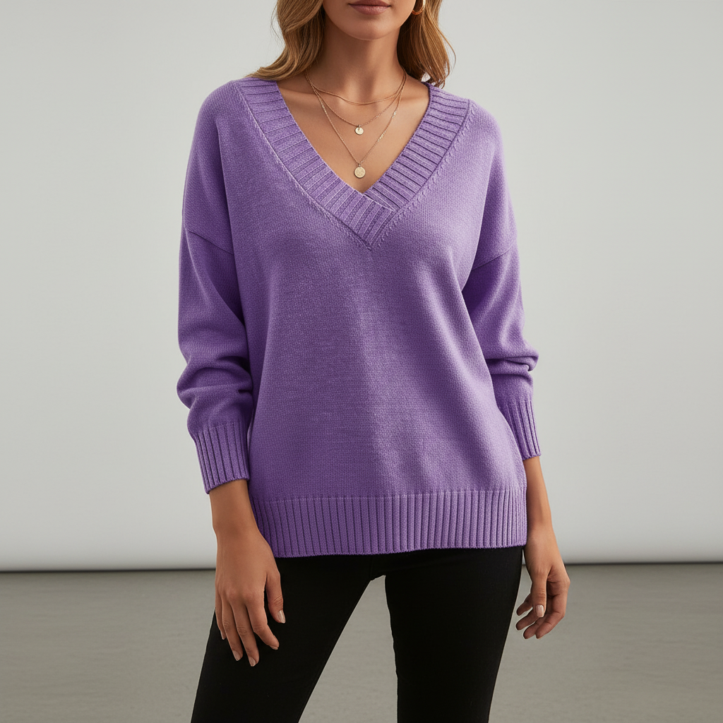 Eleganter Damen Kaschmir Strickpullover für Herbst in Lila
