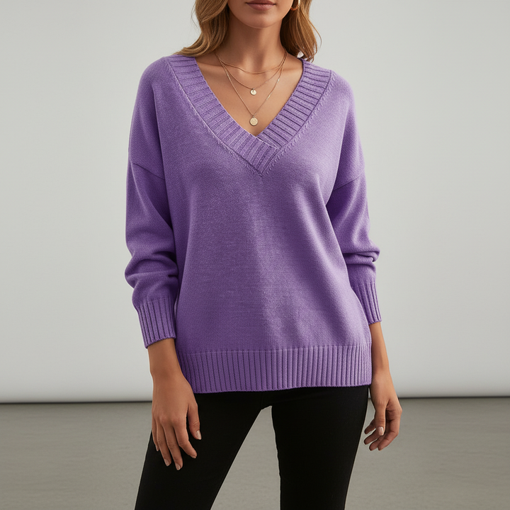 Eleganter Damen Kaschmir Strickpullover für Herbst in Lila