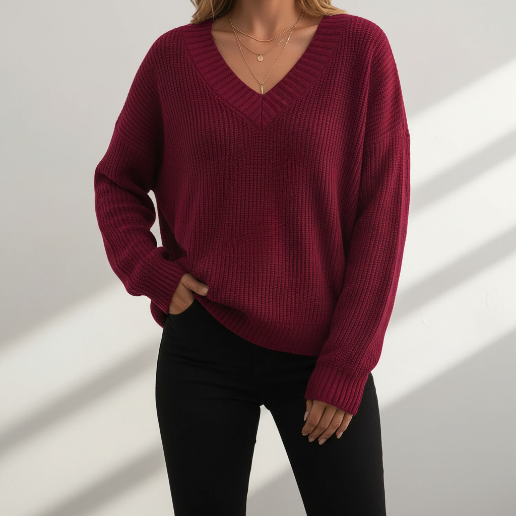 Eleganter Damen Kaschmir Strickpullover für Herbst in Rot