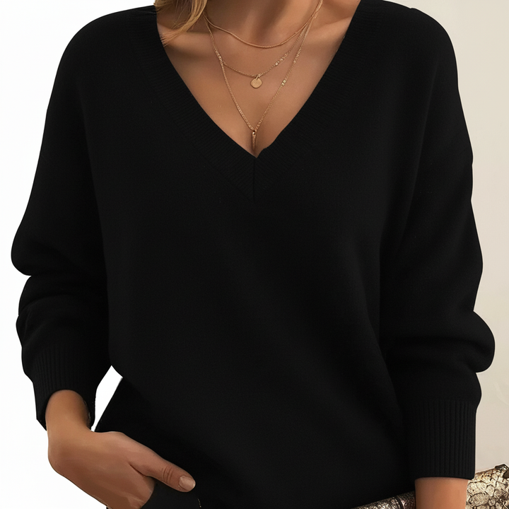 Eleganter Damen Kaschmir Strickpullover für Herbst in Schwarz