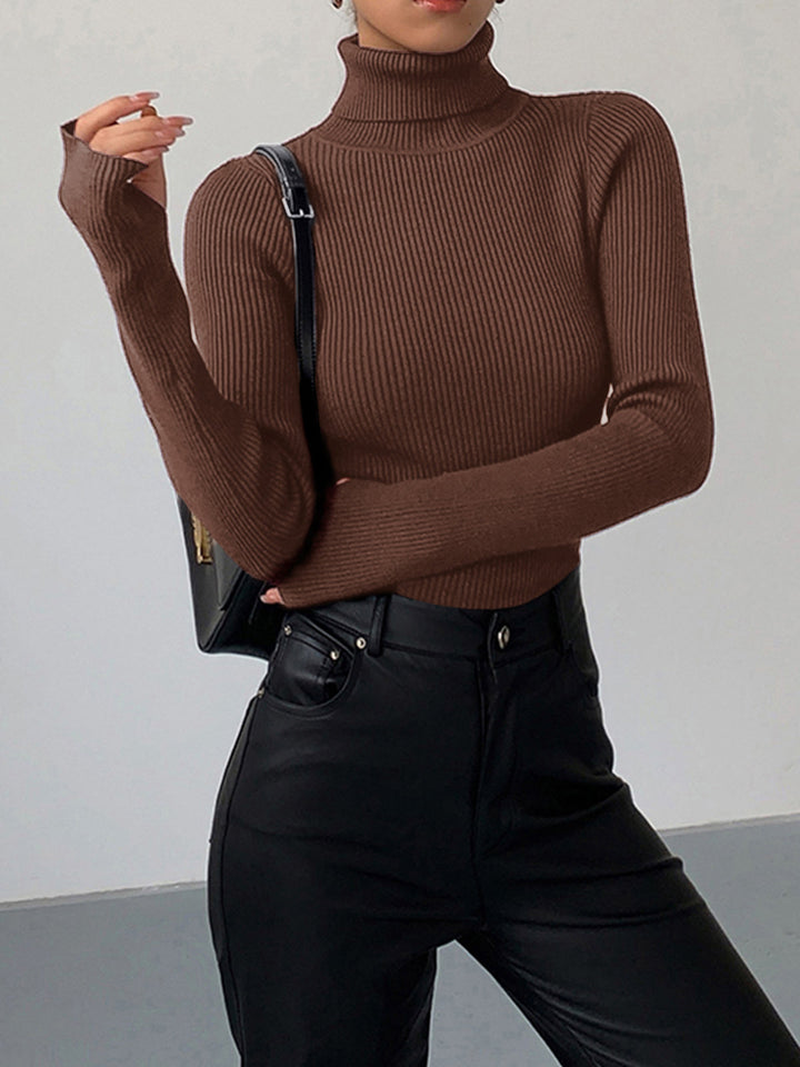 Eleganter Damen Pullover mit Rollkragen in Dunkelbraun