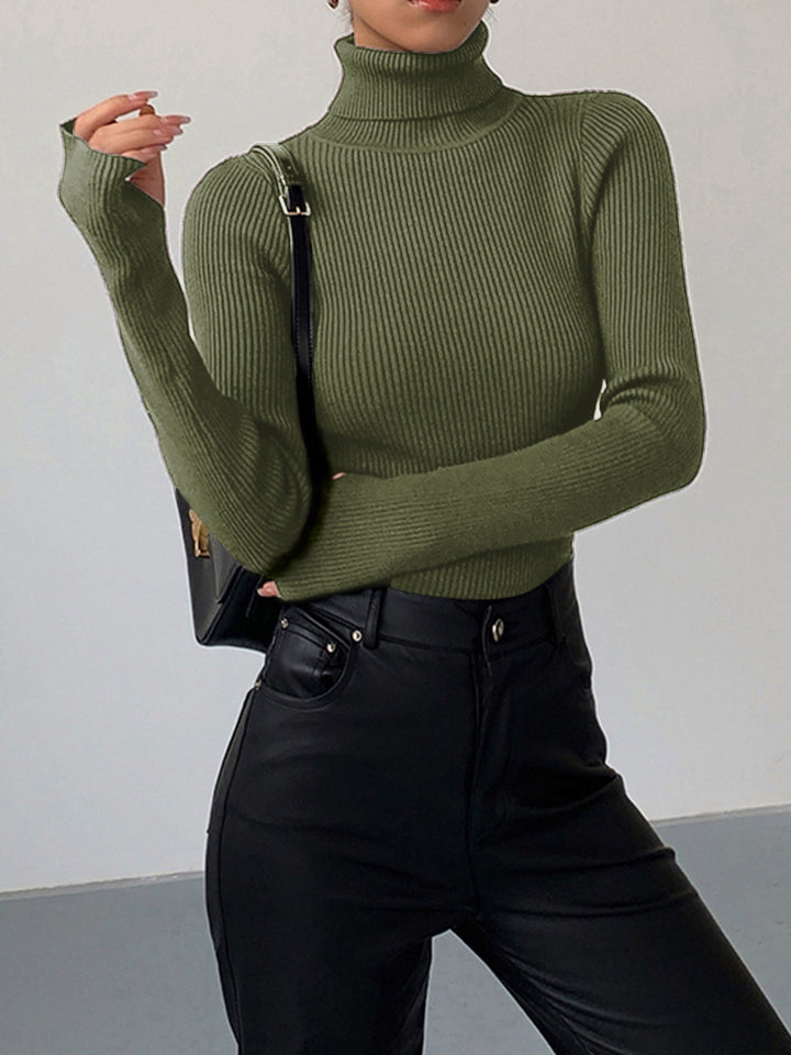 Eleganter Damen Pullover mit Rollkragen in Grün