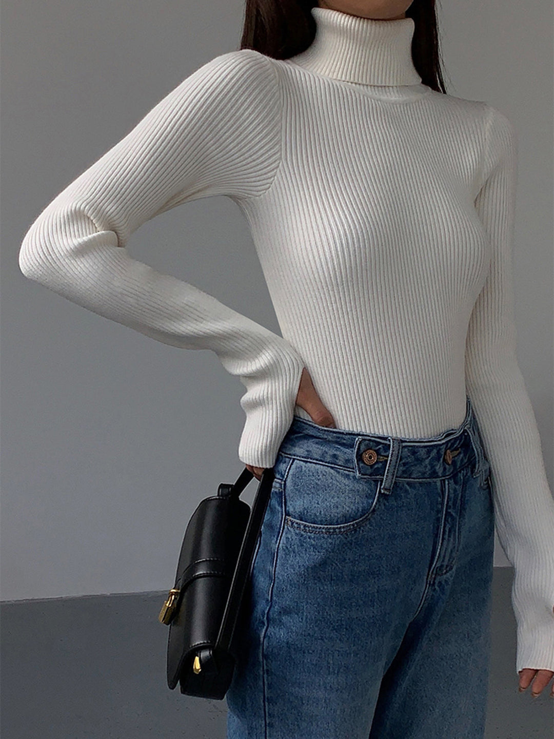 Eleganter Damen Pullover mit Rollkragen in Weiß