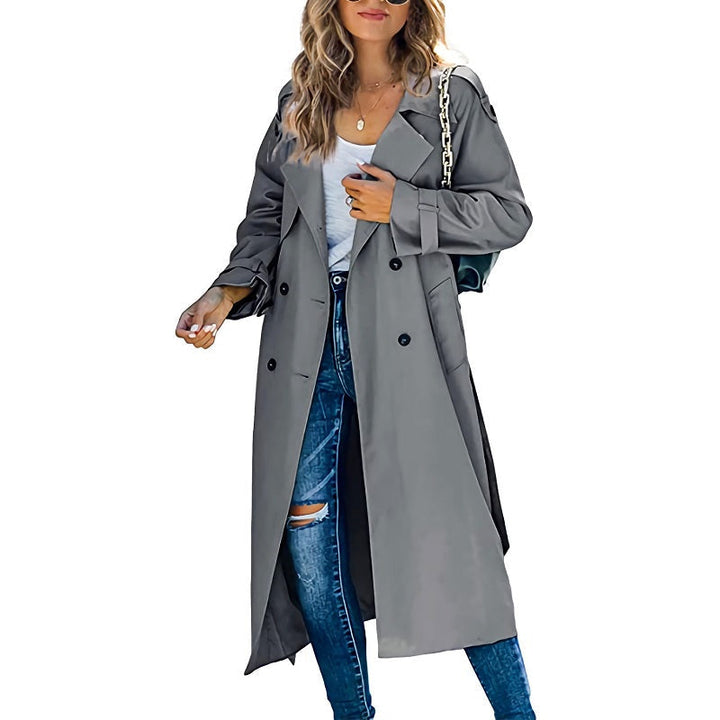 Eleganter Damen Trenchcoat Lang für Übergänge in Grau