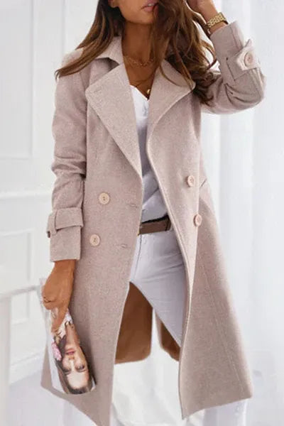 Eleganter Damen Wintermantel aus reiner Wolle in Beige