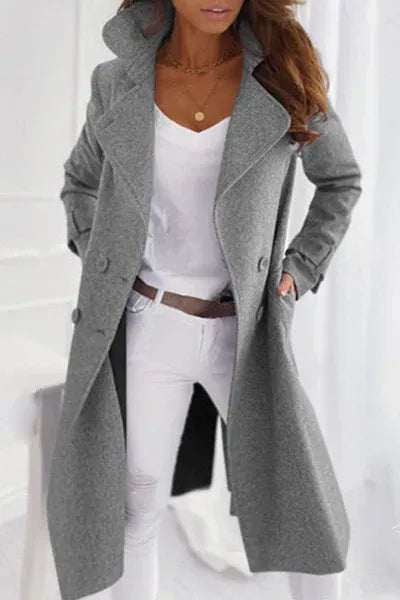 Eleganter Damen Wintermantel aus reiner Wolle in Grau