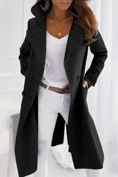 Eleganter Damen Wintermantel aus reiner Wolle in Schwarz