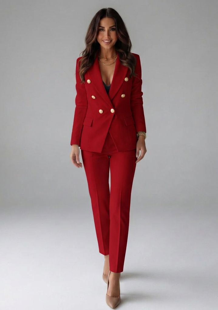Eleganter Damen Wintermantel Business Zweiteiler in Rot