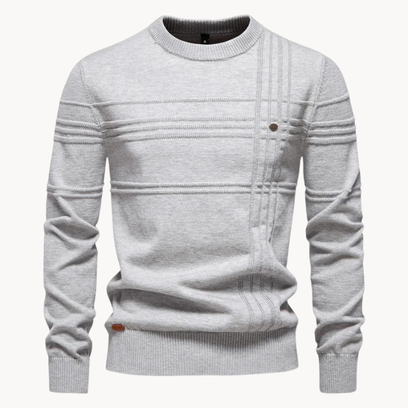 Eleganter Herrenpullover mit Strickdetails in Hellgrau