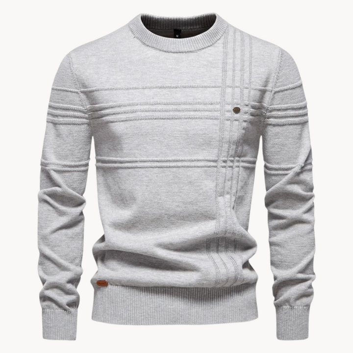 Eleganter Herrenpullover mit Strickdetails in Hellgrau