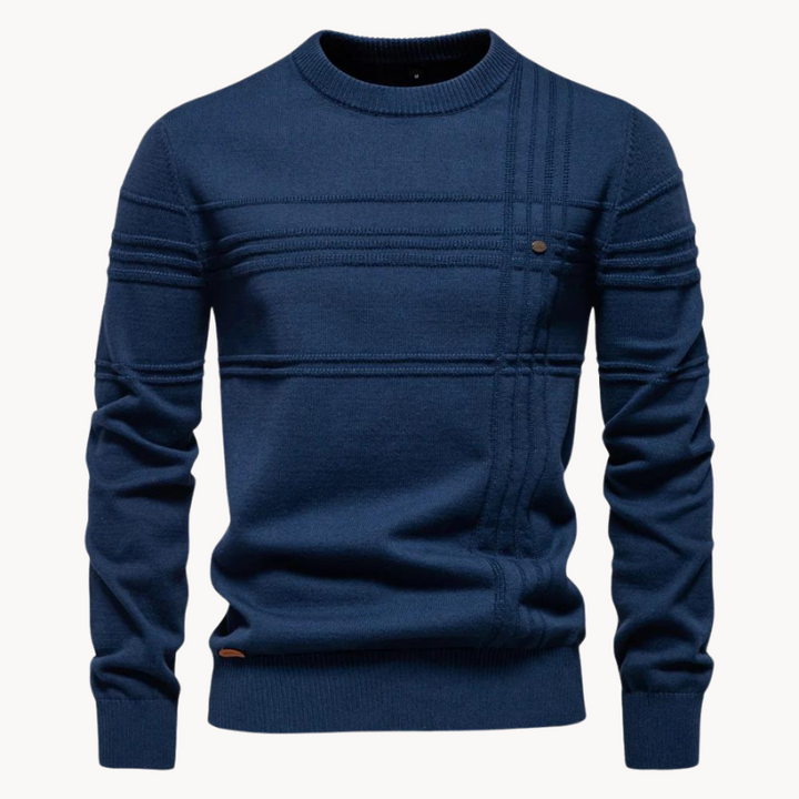 Eleganter Herrenpullover mit Strickdetails in Marineblau