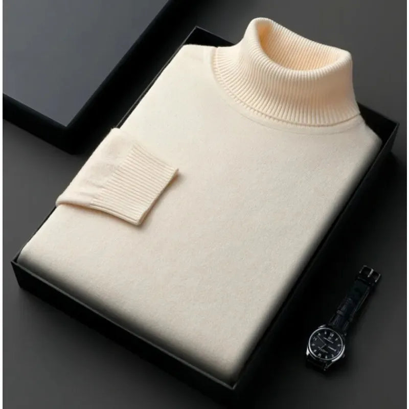 Eleganter Rollkragen Herrenpullover für Herbst in Beige