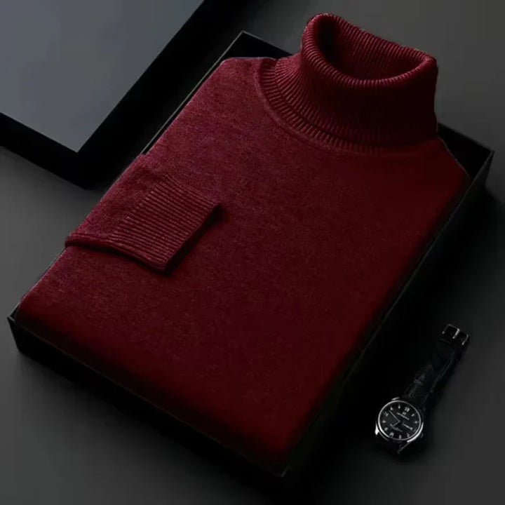 Eleganter Rollkragen Herrenpullover für Herbst in Bordeaux Rot