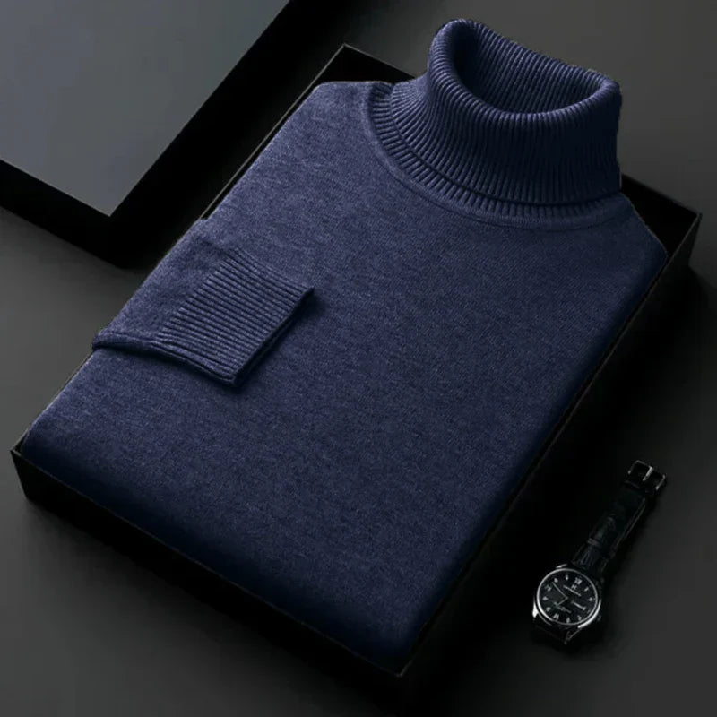 Eleganter Rollkragen Herrenpullover für Herbst in Dunkelblau