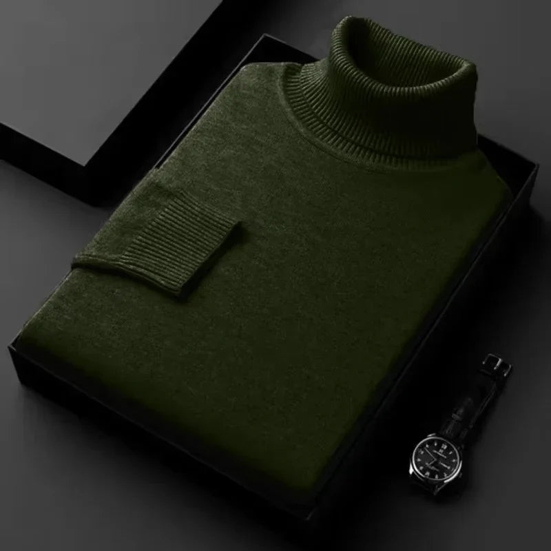 Eleganter Rollkragen Herrenpullover für Herbst in Dunkelgrün