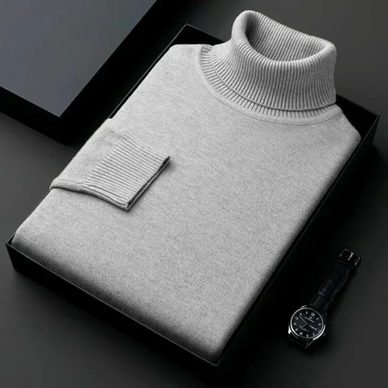 Eleganter Rollkragen Herrenpullover für Herbst in Hellgrau