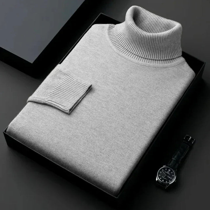 Eleganter Rollkragen Herrenpullover für Herbst in Hellgrau