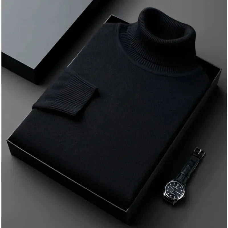 Eleganter Rollkragen Herrenpullover für Herbst in Schwarz