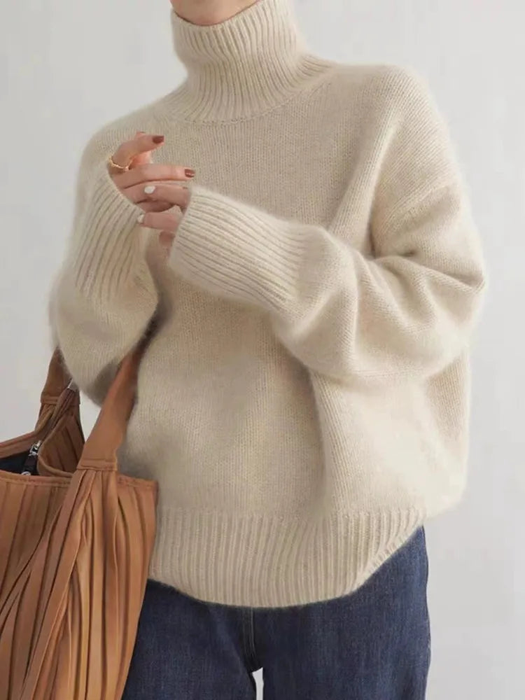 Eleganter Rollkragenpullover Damen pullover en Beige