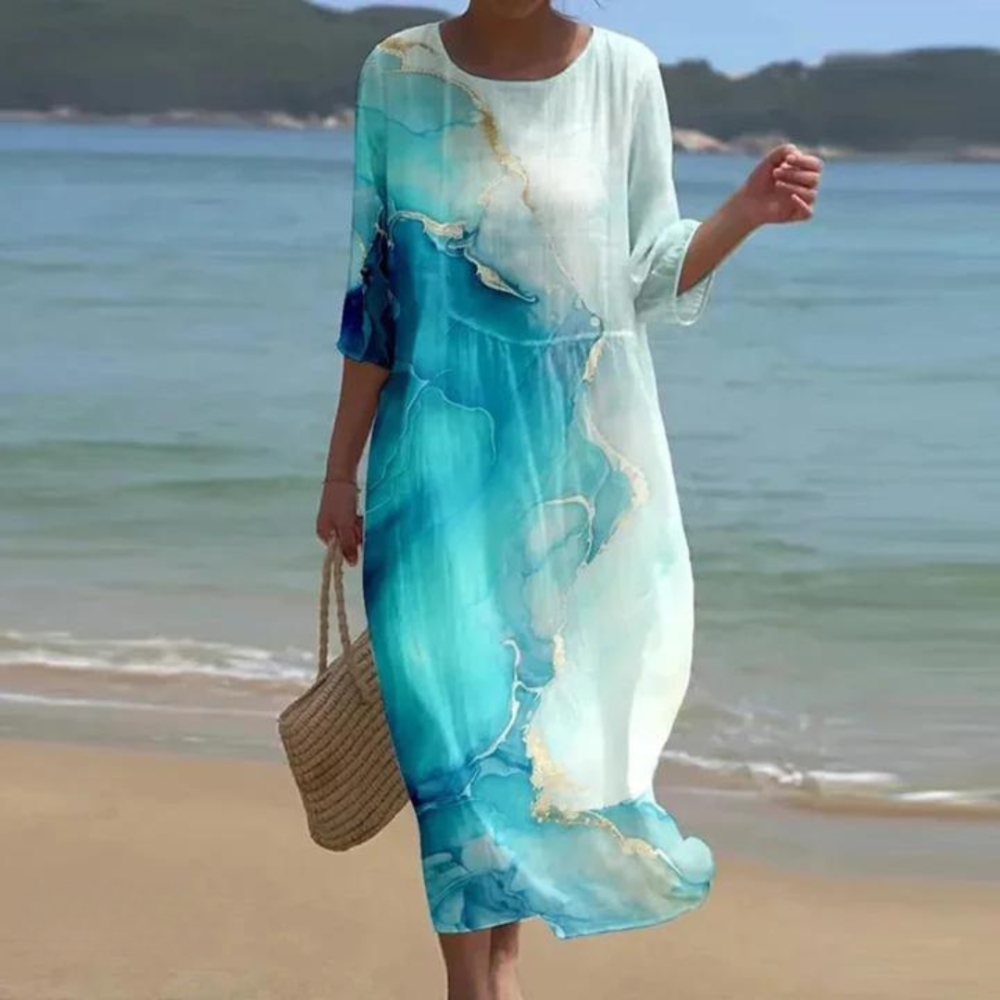 Elegantes Damen Strickkleid Für Sommer in Blau