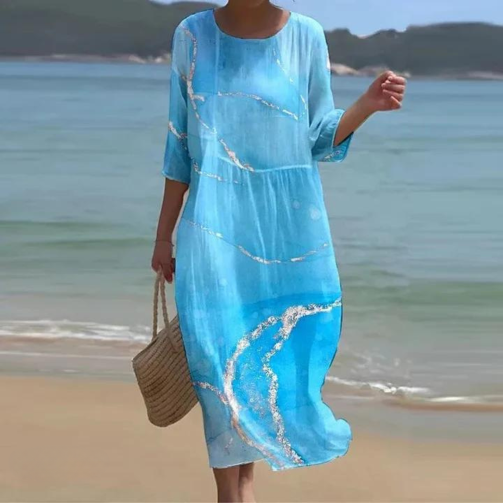 Elegantes Damen Strickkleid Für Sommer in Sea Blue