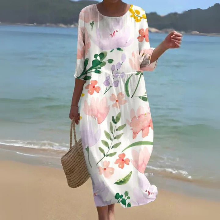 Elegantes Damen Strickkleid Für Sommer in Soft Flowers